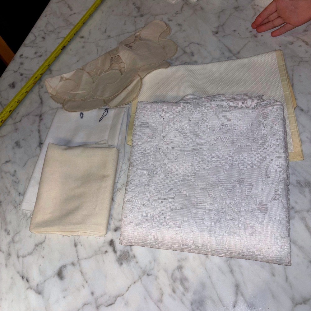 Vintage Fabric Remnants Lot White Lace Cream Cotton Textured Linen CraftingScrap